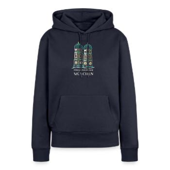 München, Frauenkirche, Dom, Bayern, Zeichnung - Frauen Premium Bio Hoodie - Navy - Vorne - Julia (174cm)