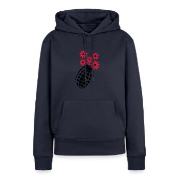 hand grenade, flowers, guerilla gardening - Sweat à capuche Premium bio Femme - bleu marine - Devant - Julia (174cm)