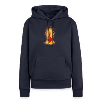 Sonnwendfeuer mit goldener Aura-Spirituelles Motiv - Frauen Premium Bio Hoodie - Navy - Vorne - Julia (174cm)