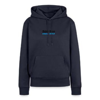 Motorradfahrer Spruch "2 Räder bewegen die Seele" - Frauen Premium Bio Hoodie - Navy - Vorne - Julia (174cm)