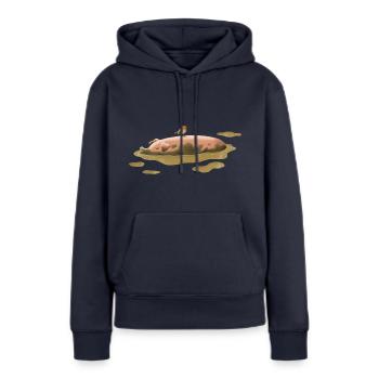 Cochon dans la terre - Sweat à capuche Premium bio Femme - bleu marine - Devant - Julia (174cm)