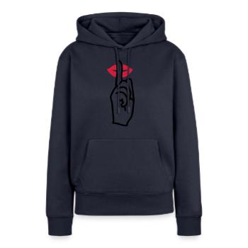 Bouche chut - Sweat à capuche Premium bio Femme - bleu marine - Devant - Julia (174cm)