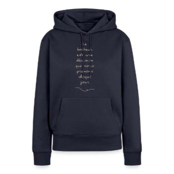 bonheur - Sweat à capuche Premium bio Femme - bleu marine - Devant - Julia (174cm)