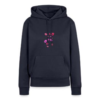 Embrasser la bouche, baisers, baiser, lèvres - Sweat à capuche Premium bio Femme - bleu marine - Devant - Julia (174cm)