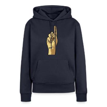 zeigefinger - Frauen Premium Bio Hoodie - Navy - Vorne - Julia (174cm)