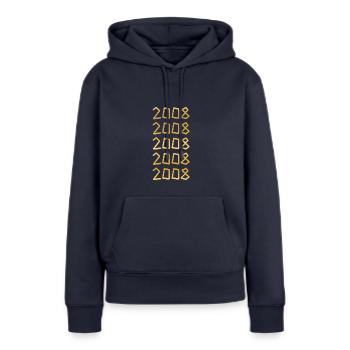 Liberté 2008 - Sweat à capuche Premium bio Femme - bleu marine - Devant - Julia (174cm)