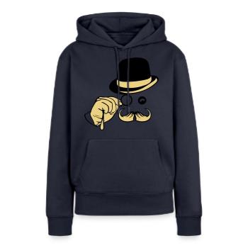 sourire chapeau monocle moustache melon - Sweat à capuche Premium bio Femme - bleu marine - Devant - Julia (174cm)