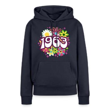 Fête Anniversaire Femme 1963 60 Ans Anniversaire - Sweat à capuche Premium bio Femme - bleu marine - Devant - Julia (174cm)
