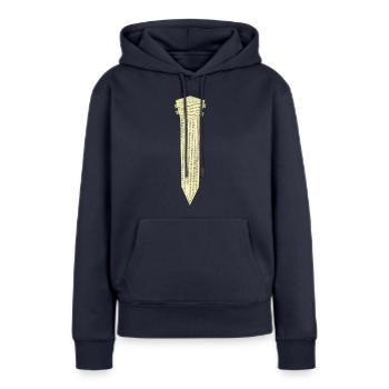 CRAVATE EN ORIGAMI - Sweat à capuche Premium bio Femme - bleu marine - Devant - Julia (174cm)