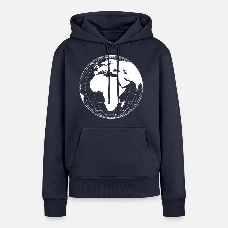 Globe - Globe terrestre blanc Planète Terre - Sweat à capuche Premium bio Femme - bleu marine