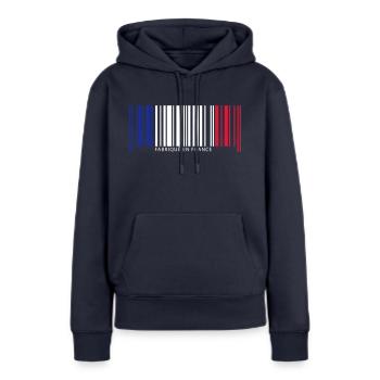 Code barre france - Sweat à capuche Premium bio Femme - bleu marine - Devant - Julia (174cm)