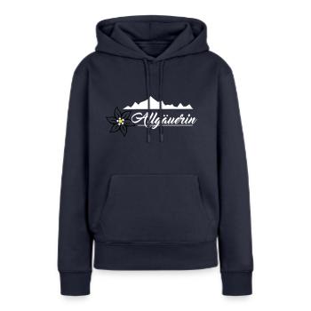 Allgäuerin - Bergkette & Edelweiss Design Weiß - Frauen Premium Bio Hoodie - Navy - Vorne - Julia (174cm)