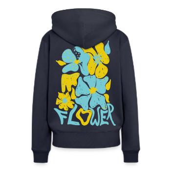 Flower - Frauen Premium Bio Hoodie - Navy - Hinten - Julia (174cm)