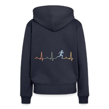 Marathon Joggen Laufen Herzschlag heart female - Frauen Premium Bio Hoodie - Navy - Hinten - Julia (174cm)