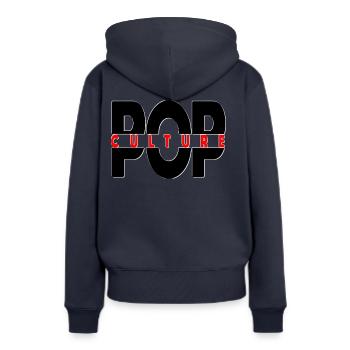 POP KULTUR - Frauen Premium Bio Hoodie - Navy - Hinten - Julia (174cm)