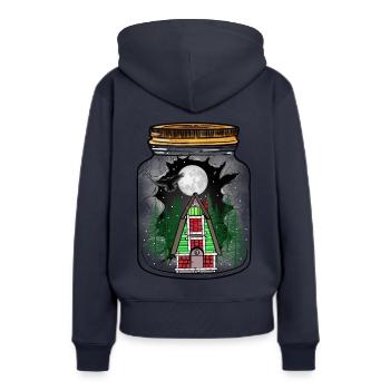 Haus Winter Schnee schneefall Mond Christmas Xmas - Frauen Premium Bio Hoodie - Navy - Hinten - Julia (174cm)