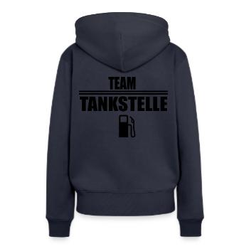 Team Tankstelle, Kasse Tankwart shirt Geschenk - Frauen Premium Bio Hoodie - Navy - Hinten - Julia (174cm)