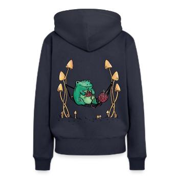Frosch Handarbeiten Stricken Natur Hängematte - Frauen Premium Bio Hoodie - Navy - Hinten - Julia (174cm)
