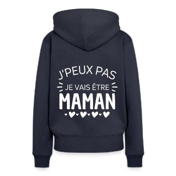 J'peux pas je vais être maman annonce naissance - Sweat à capuche Premium bio Femme - bleu marine - Dos - Julia (174cm)