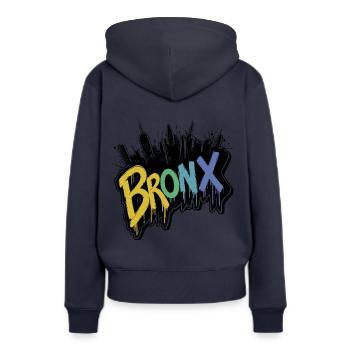 Bronx NewYork Streetwear - Frauen Premium Bio Hoodie - Navy - Hinten - Julia (174cm)