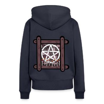 Satan spirituel occulte Rituel Diable Pentagramme - Sweat à capuche Premium bio Femme - bleu marine - Dos - Julia (174cm)