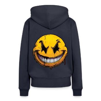 Freches Smile - The crazy Smile - Frauen Premium Bio Hoodie - Navy - Hinten - Julia (174cm)