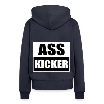 Ass kicker Drôle en disant ace kicker - Sweat à capuche Premium bio Femme - bleu marine - Dos - Julia (174cm)
