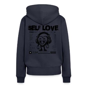 L’amour de soi - Sweat à capuche Premium bio Femme - bleu marine - Dos - Julia (174cm)