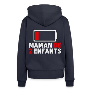 Maman de 2 enfants batterie faible humour cadeau - Sweat à capuche Premium bio Femme - bleu marine - Dos - Julia (174cm)