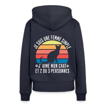 Chat j'aime mon chat humour femme cadeau chat - Sweat à capuche Premium bio Femme - bleu marine - Dos - Julia (174cm)