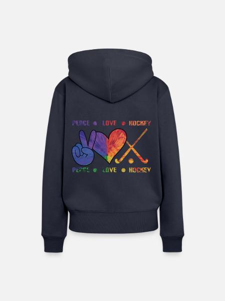 Peace Love Hockey - Frauen Premium Bio Hoodie - Navy