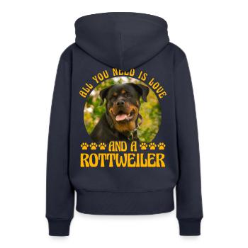 All you need is love and a Rottweiler - Frauen Premium Bio Hoodie - Navy - Hinten - Julia (174cm)