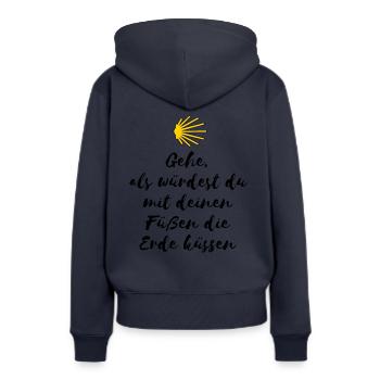 Jakobsweg - Frauen Premium Bio Hoodie - Navy - Hinten - Julia (174cm)