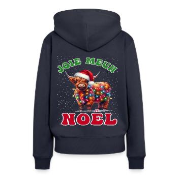 Joie Meuh Noël Cadeau Humoristique Vache Noël - Sweat à capuche Premium bio Femme - bleu marine - Dos - Julia (174cm)