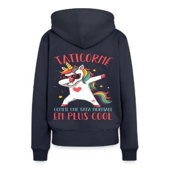 Taticorne Humour Tata Tante Licorne Dab Cadeau - Sweat à capuche Premium bio Femme - bleu marine - Dos - Julia (174cm)