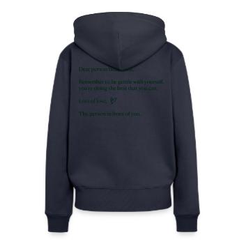 Liebe Person hinter mir - Positive Nachricht - Freundlichkeit - Frauen Premium Bio Hoodie - Navy - Hinten - Julia (174cm)