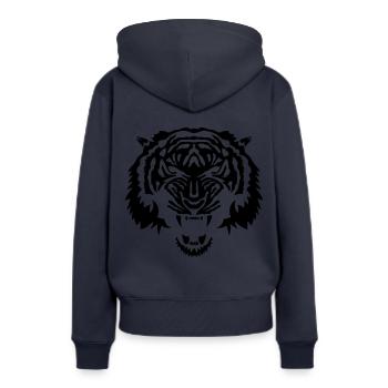 tigre animal tribal sauvage face 3 50 - Sweat à capuche Premium bio Femme - bleu marine - Dos - Julia (174cm)