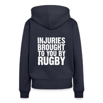 Blessures apportées à vous par le rugby - Sweat à capuche Premium bio Femme - bleu marine - Dos - Julia (174cm)