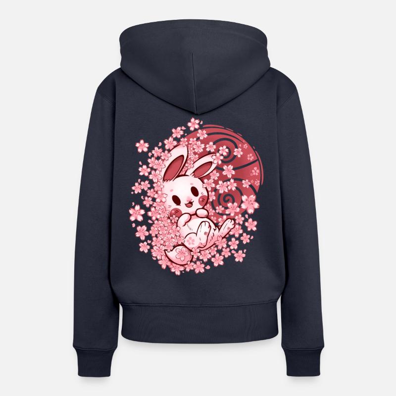 Lapin de fleur de printemps - Sweat à capuche Premium bio Femme - bleu marine