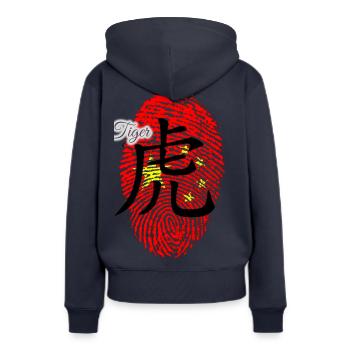 Tiger chinois - Sweat à capuche Premium bio Femme - bleu marine - Dos - Julia (174cm)