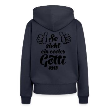 So sieht ein cooles Gotti aus Patentante Schweiz - Frauen Premium Bio Hoodie - Navy - Hinten - Julia (174cm)