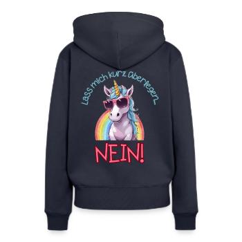 Cooles Einhorn mit Brille lass mich überlegen NEIN - Frauen Premium Bio Hoodie - Navy - Hinten - Julia (174cm)