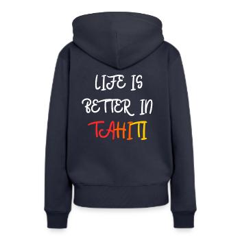 DAS LEBEN IST IN TAHITI BESSER - Frauen Premium Bio Hoodie - Navy - Hinten - Julia (174cm)
