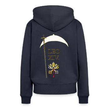 Pape LEO XIV Cité du Vatican - Sweat à capuche Premium bio Femme - bleu marine - Dos - Julia (174cm)