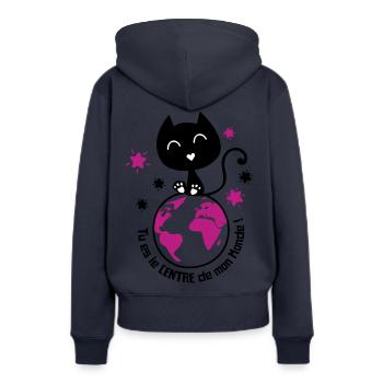 Un amour de chat, déclaration d'amour ! - Sweat à capuche Premium bio Femme - bleu marine - Dos - Julia (174cm)