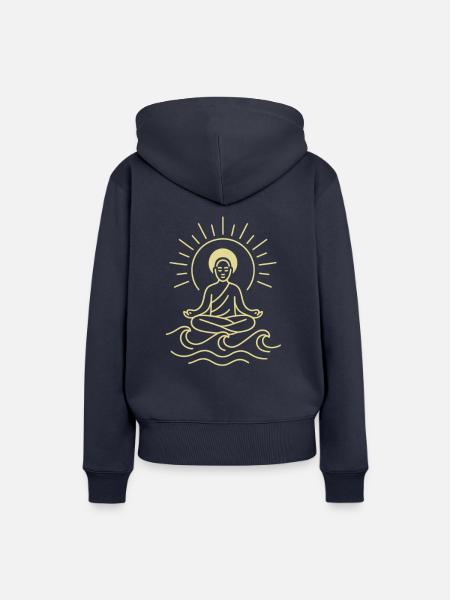 Buddha Line Art auf Wellen - Frauen Premium Bio Hoodie - Navy