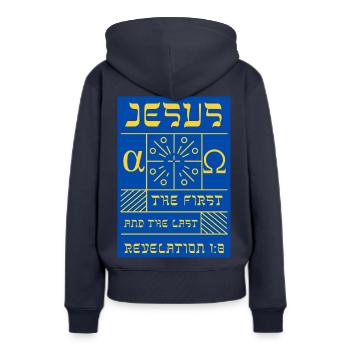 Alpha and Omega - Women’s Premium Organic Hoodie - navy - Back - Julia (174cm)