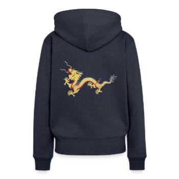 Symbole de protection de la fortune du dragon asiatique - Sweat à capuche Premium bio Femme - bleu marine - Dos - Julia (174cm)