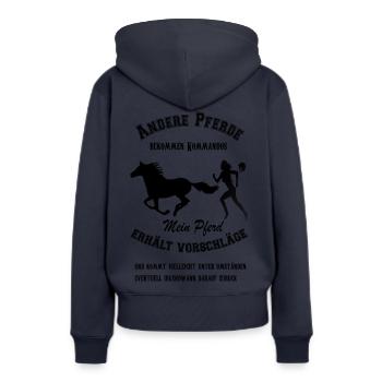 Andere Pferde bekommen Kommandos Geschenk Shirt - Frauen Premium Bio Hoodie - Navy - Hinten - Julia (174cm)