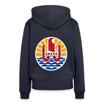 Nationalwappen von Französisch-Polynesien - Frauen Premium Bio Hoodie - Navy - Hinten - Julia (174cm)